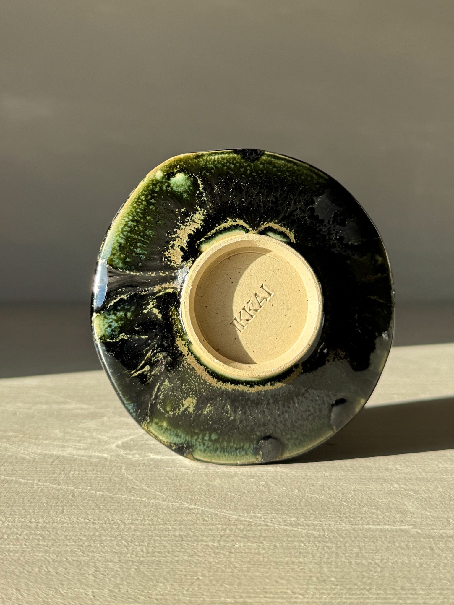 Yunomi Cup - Hinoki #09 with deep green glaze and textured surface, showcasing unique craftsmanship and elegant design.