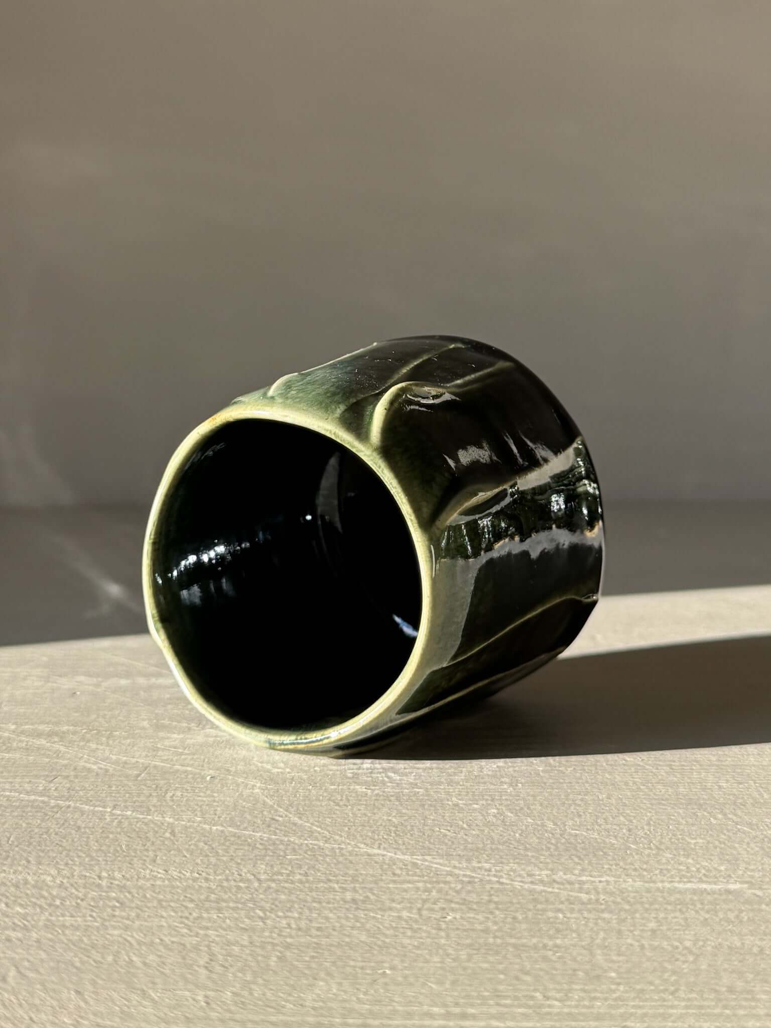 Yunomi Cup - Hinoki #16 handmade with deep green glaze and subtle slip texture, perfect for everyday tea moments.