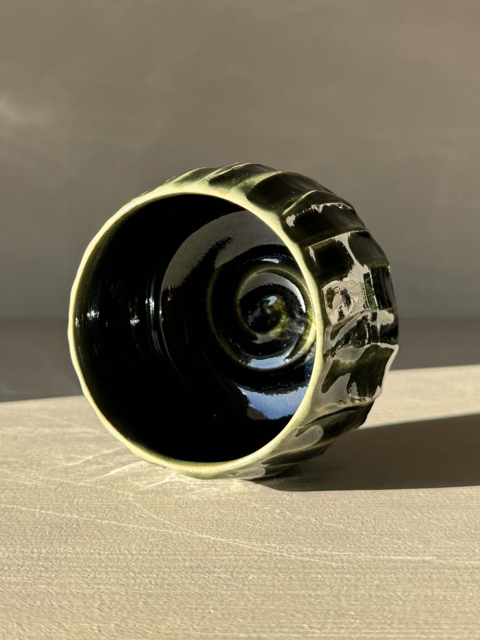 Handmade Yunomi Cup - Hinoki #12 with deep green glaze and subtle texture, crafted for everyday tea moments.