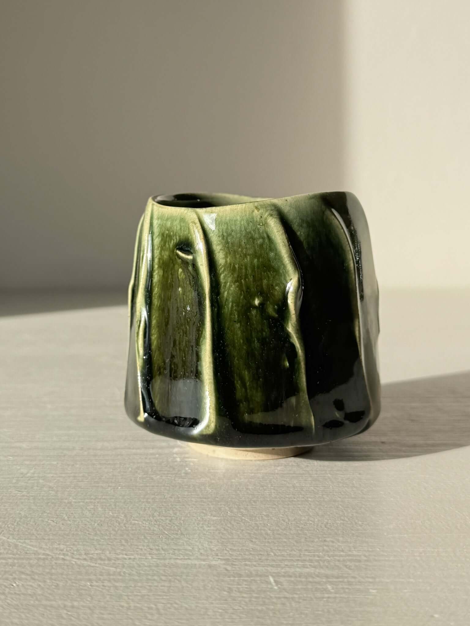 Yunomi Cup - Hinoki Series #25 with deep green glaze and unique texture, perfect for everyday tea moments.