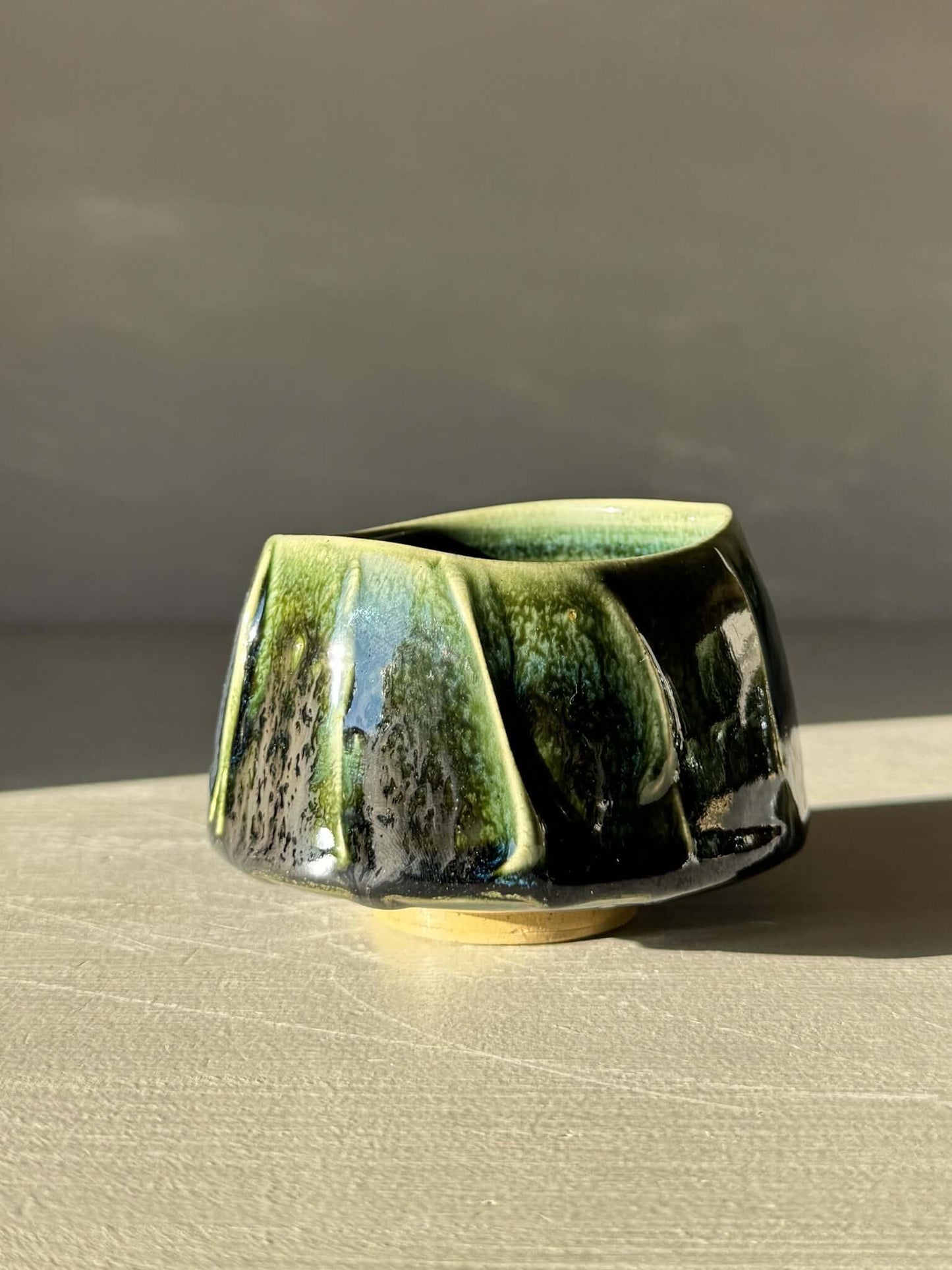 Yunomi Cup - Hinoki #09 handcrafted ceramic with deep green glaze, slip decoration for unique texture.