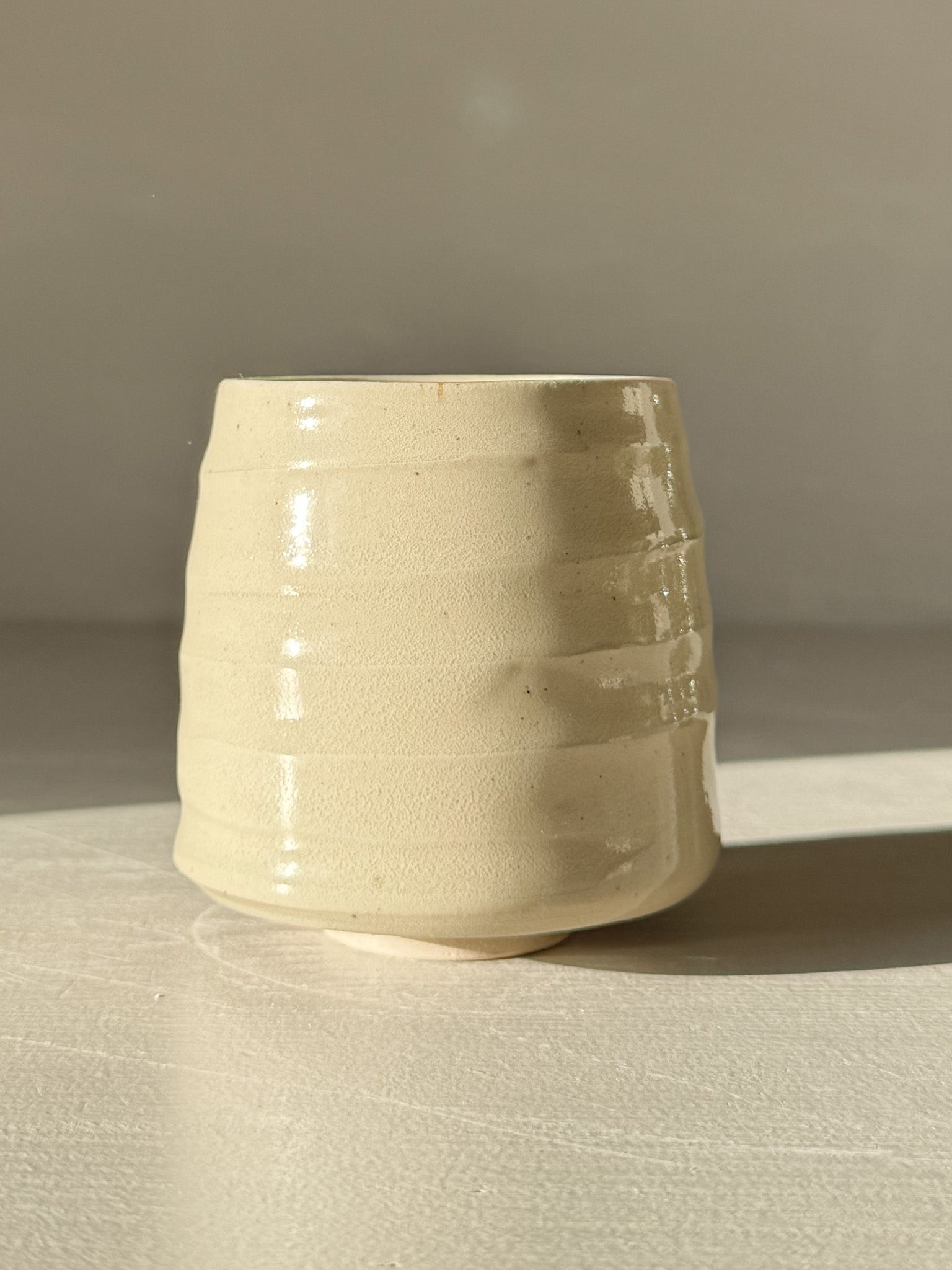 Yunomi Cups - Clear Glaze #01 with soft, rounded form and subtle textured ridges, showcasing the natural character of stoneware.