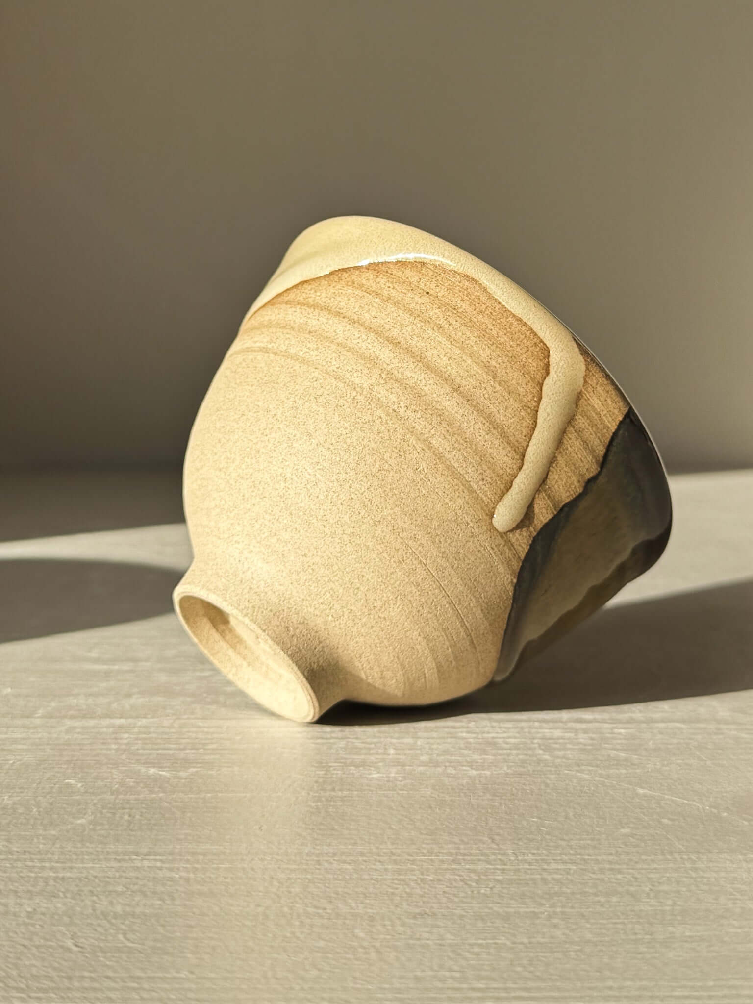 Yunomi Cups - Inyo #01 featuring flowing glaze drips and natural texture, showcasing classic Japanese tea cup design.