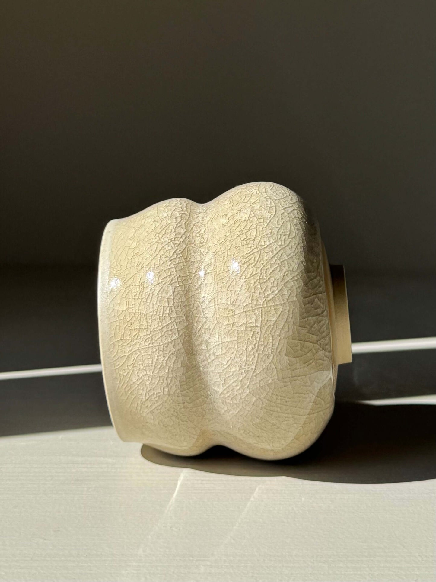 Yunomi Cup - Kannyū Series #03 handmade ceramic with crackle glaze pattern, wheel-thrown design in natural light.