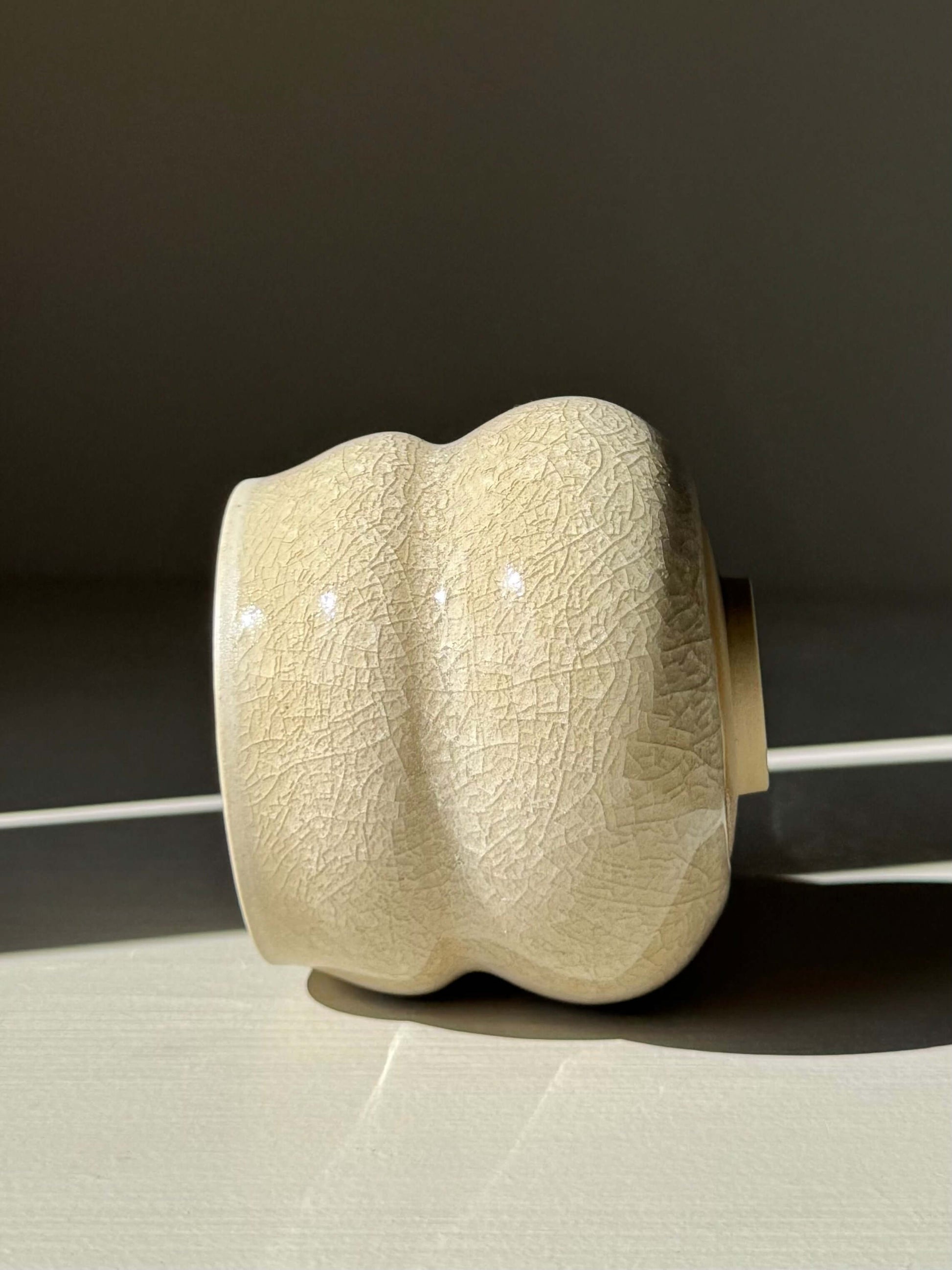 Yunomi Cup - Kannyū Series #03 handmade ceramic with crackle glaze pattern, wheel-thrown design in natural light.