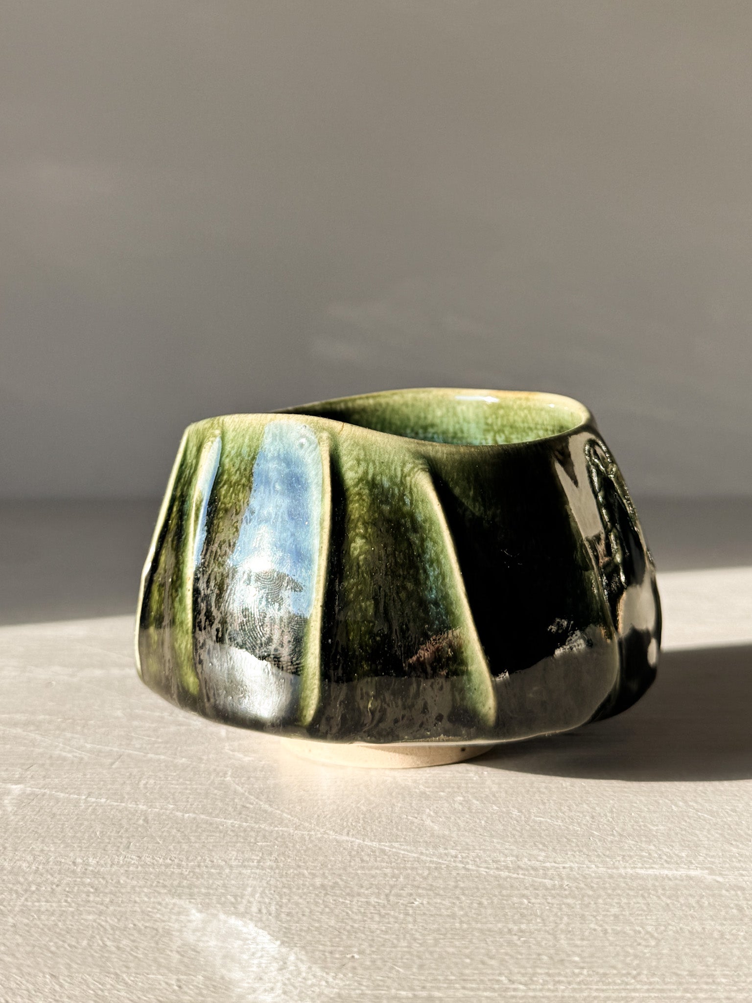 Yunomi Cup - Hinoki #07 featuring handcrafted design with deep green glaze and textured surface, perfect for daily tea rituals.