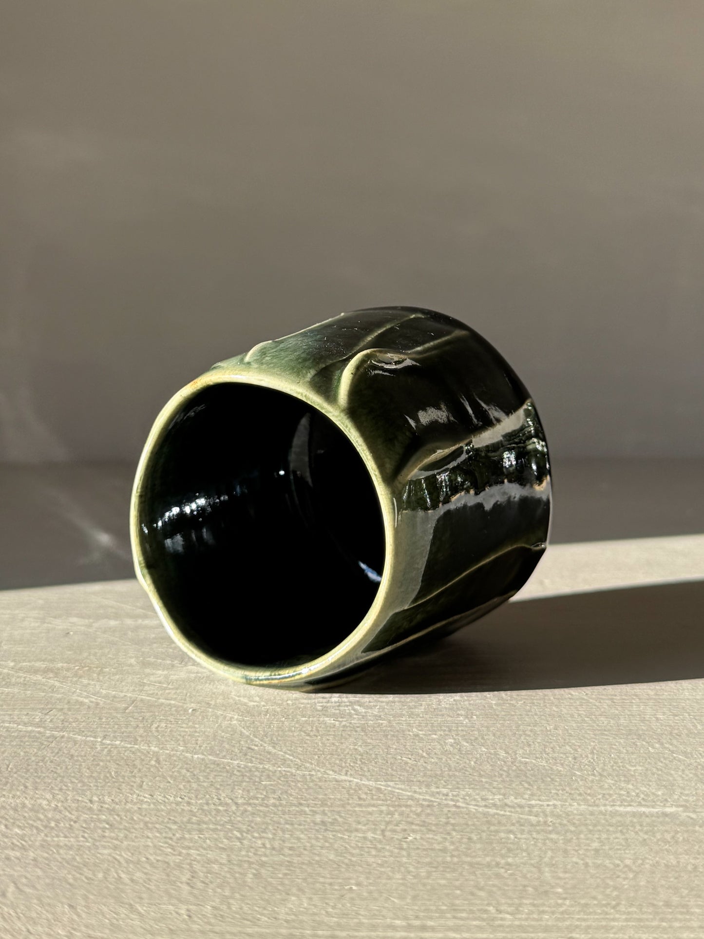 Yunomi Cup - Hinoki #16 handmade with deep green glaze and subtle slip texture, perfect for everyday tea moments.