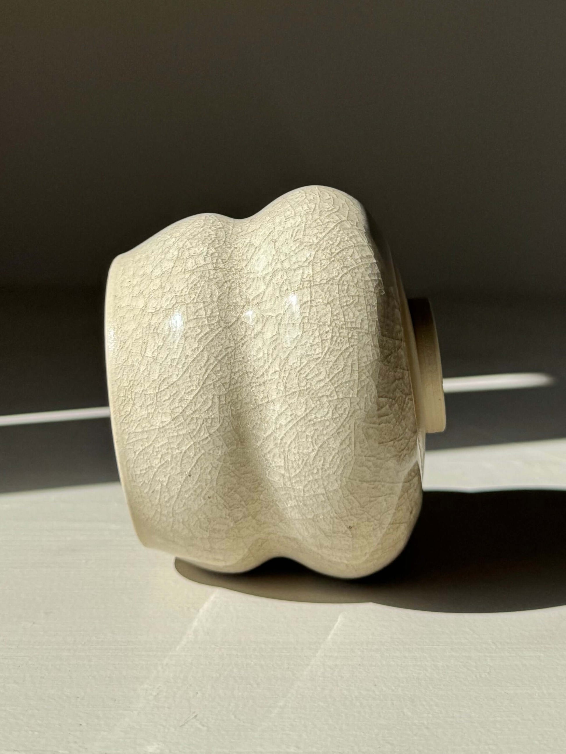 Yunomi Cup - Kannyū Series #02, handmade ceramic with transparent crackle glaze, displaying elegant fine lines and softly flowing rim.